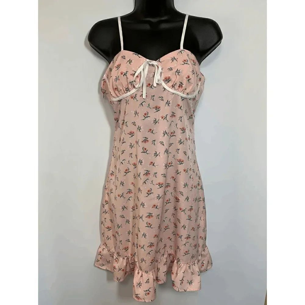 Shien Womens Midi Dress Adjustable Straps Tie Bow Floral Pink Medium